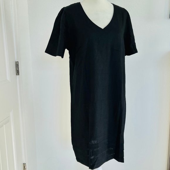 NWT Nicole Miller Original Ladies' Black Pleated Hem Linen Blend Tee Shirt Dress - Picture 5 of 11